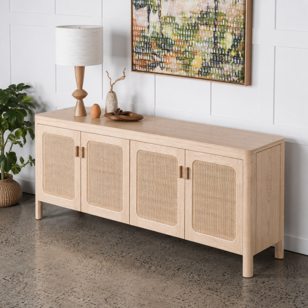 Mẫu tủ sideboard gỗ ASH sáng màu thiết kế tối giản, phù hợp không gian phòng khách và khu vực dining hiện đại.