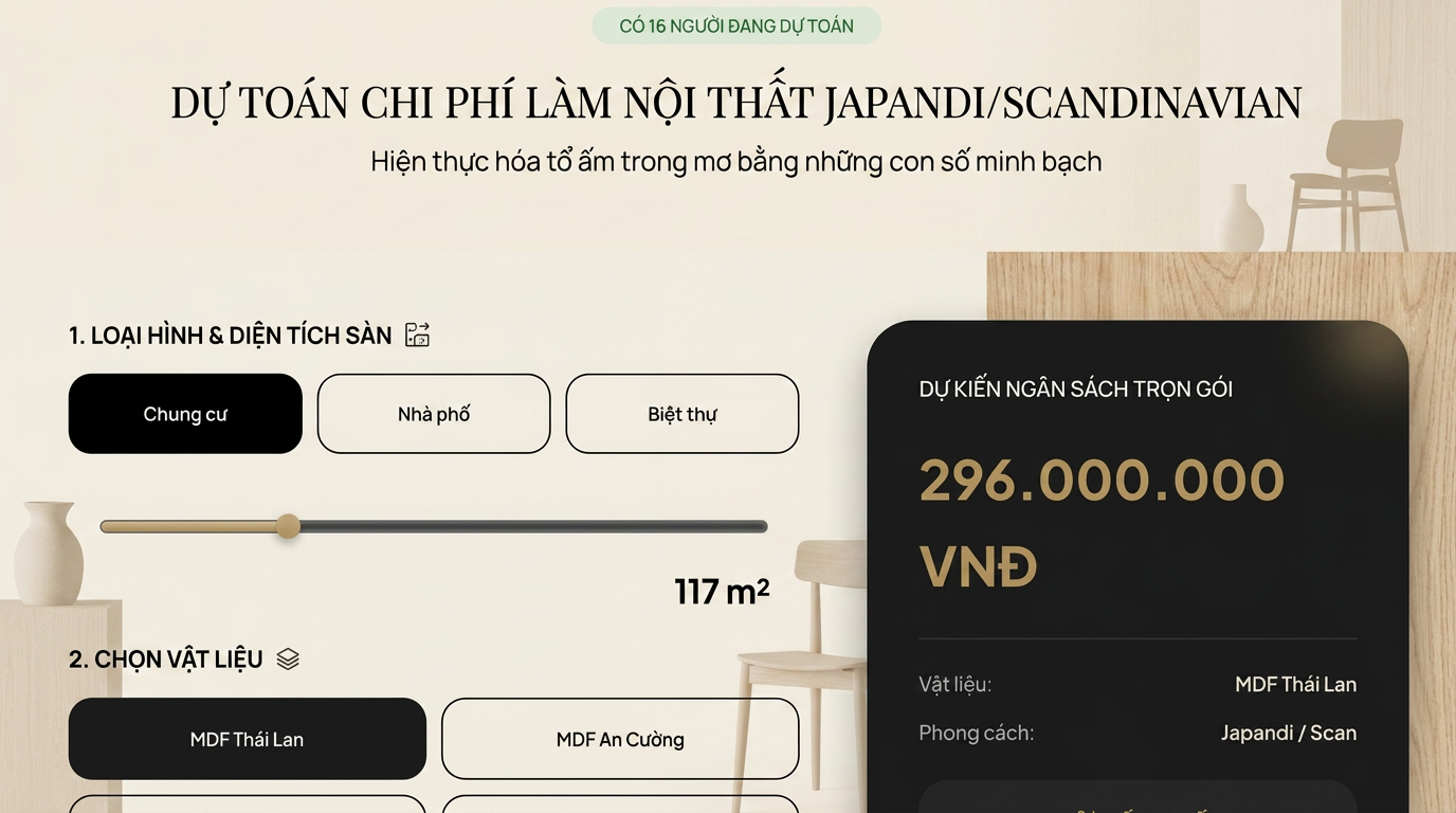 Giao diện Công cụ Dự toán Ngân sách Nội thất Agoo