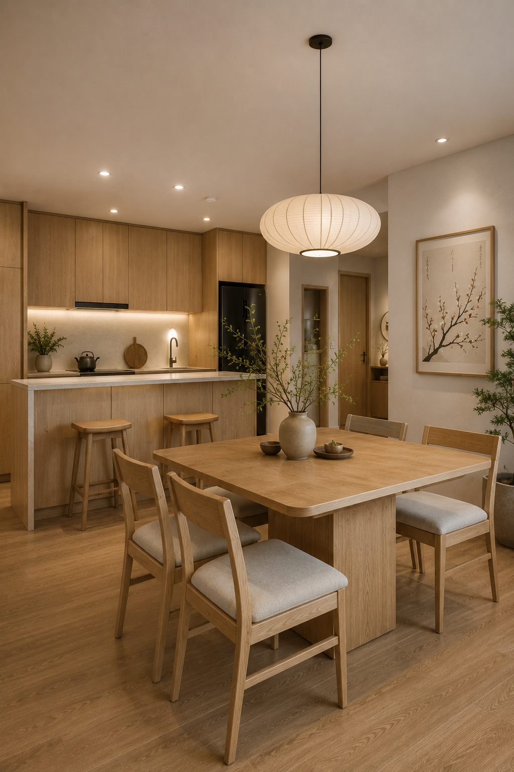 Hệ tủ bếp cánh phẳng gỗ Tần Bì