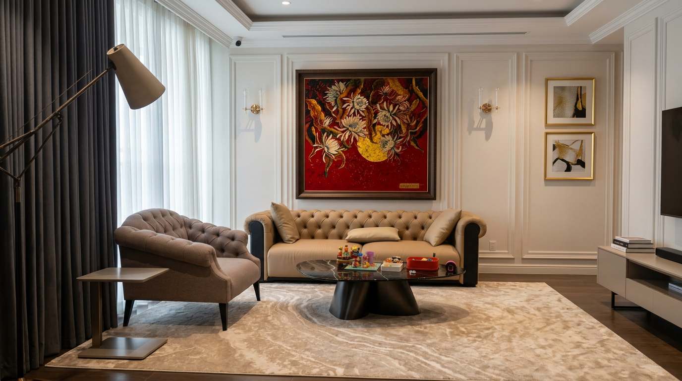 Ghế sofa đơn cao cấp Agoo hoàn thiện bàn giao thực tế tại không gian phòng khách căn hộ của khách hàng
