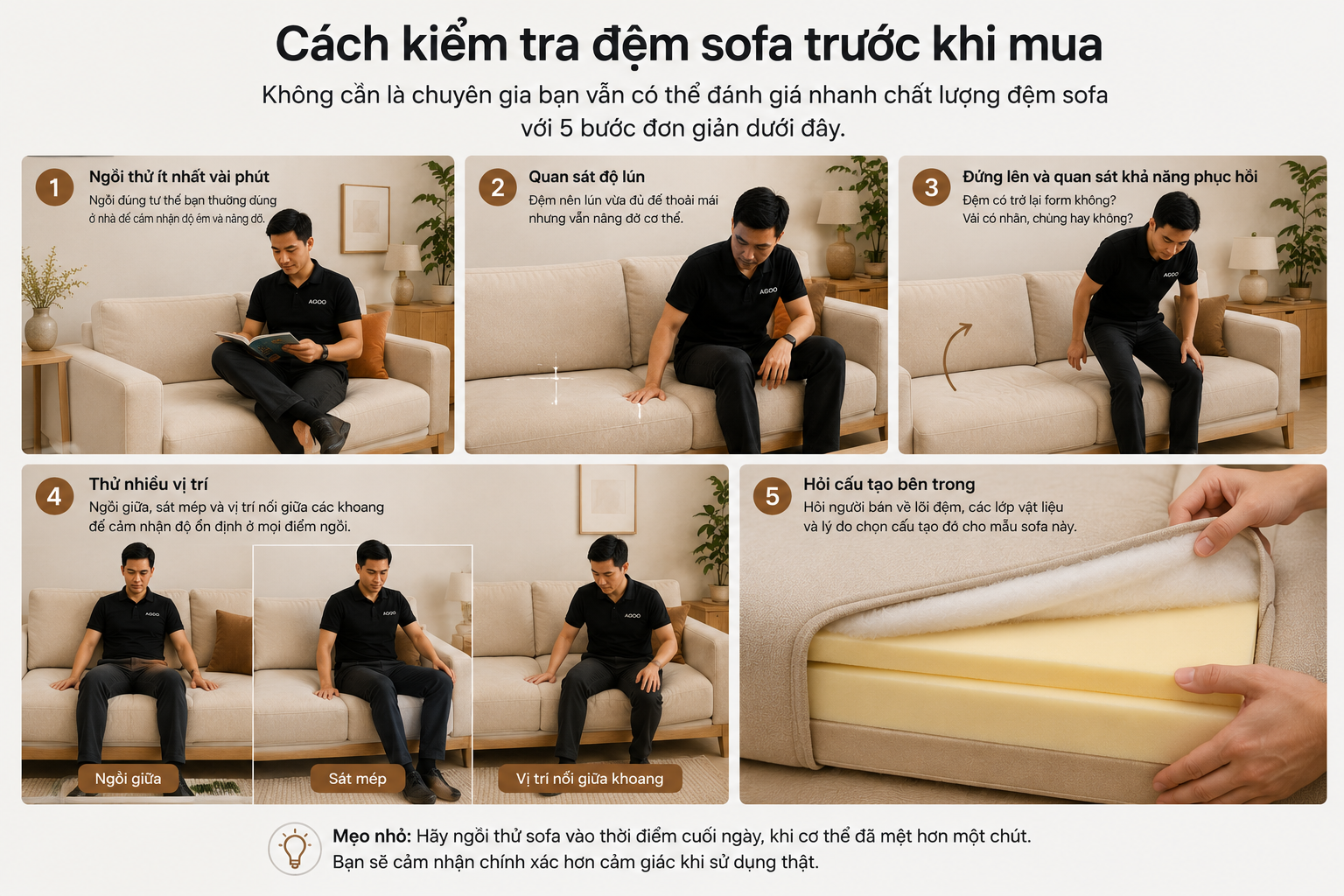 Cách kiểm tra đệm sofa trước khi mua