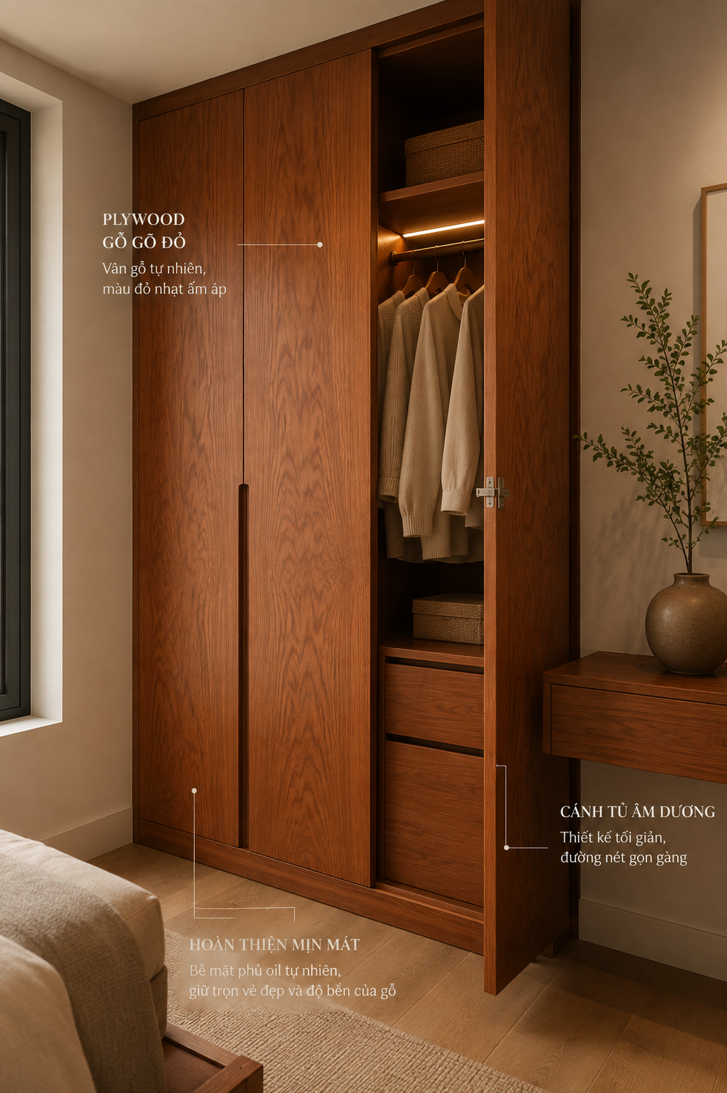 Cấu tạo Plywood phủ veneer Gõ Đỏ tự nhiên