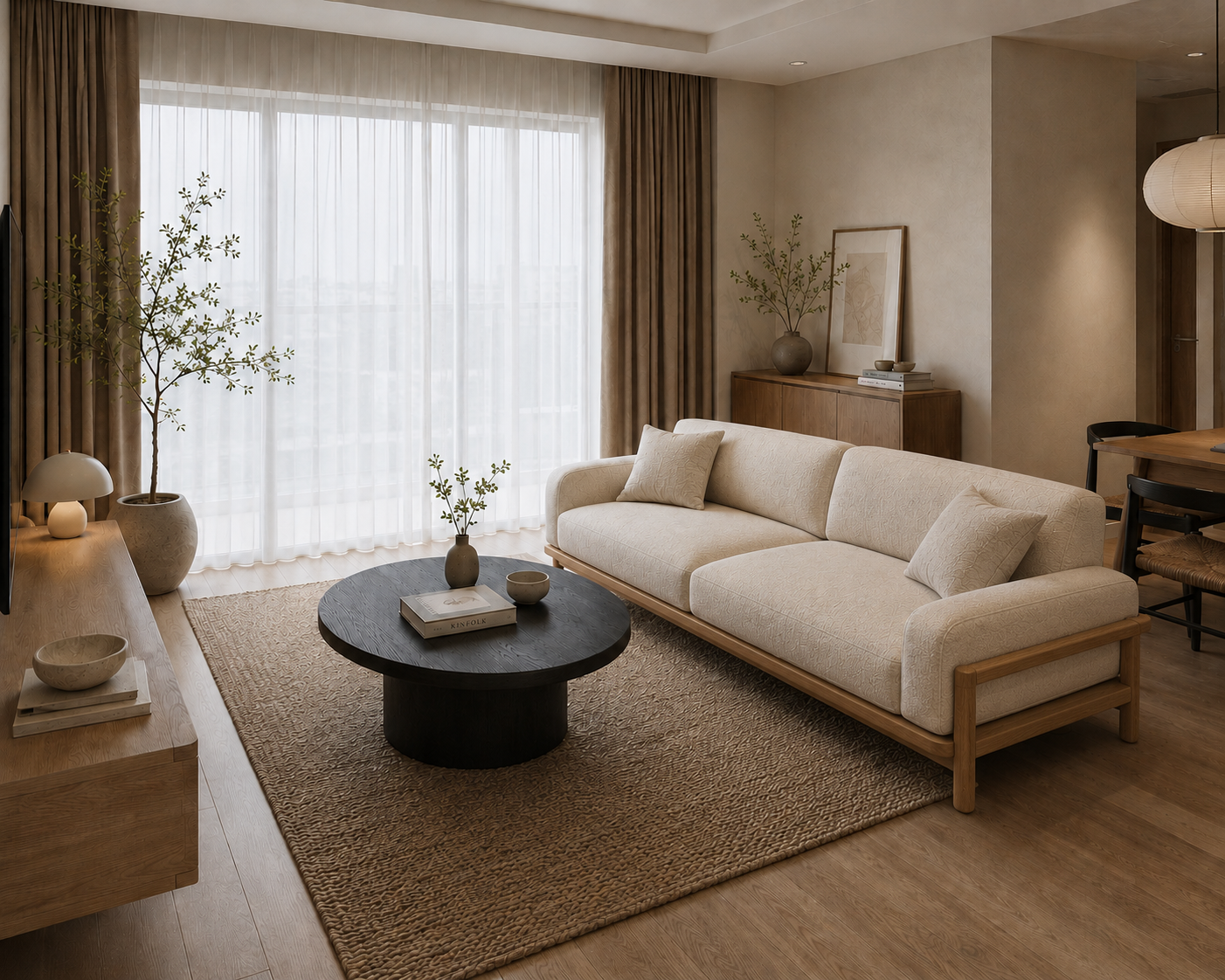 Sofa khung gỗ phong cách Scandinavian cho phòng khách chung cư