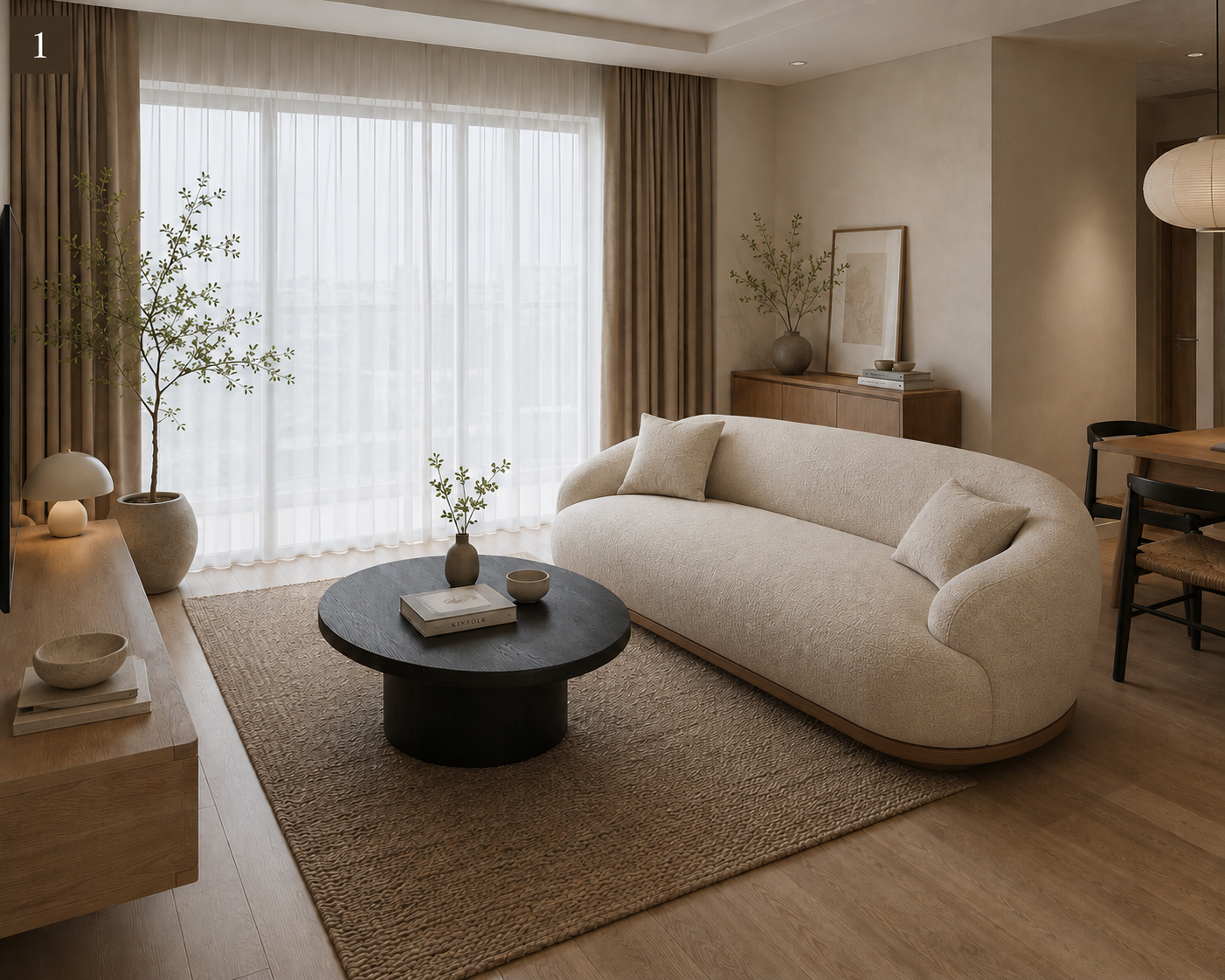 Sofa văng bo cong mềm mại cho phòng khách chung cư hiện đại
